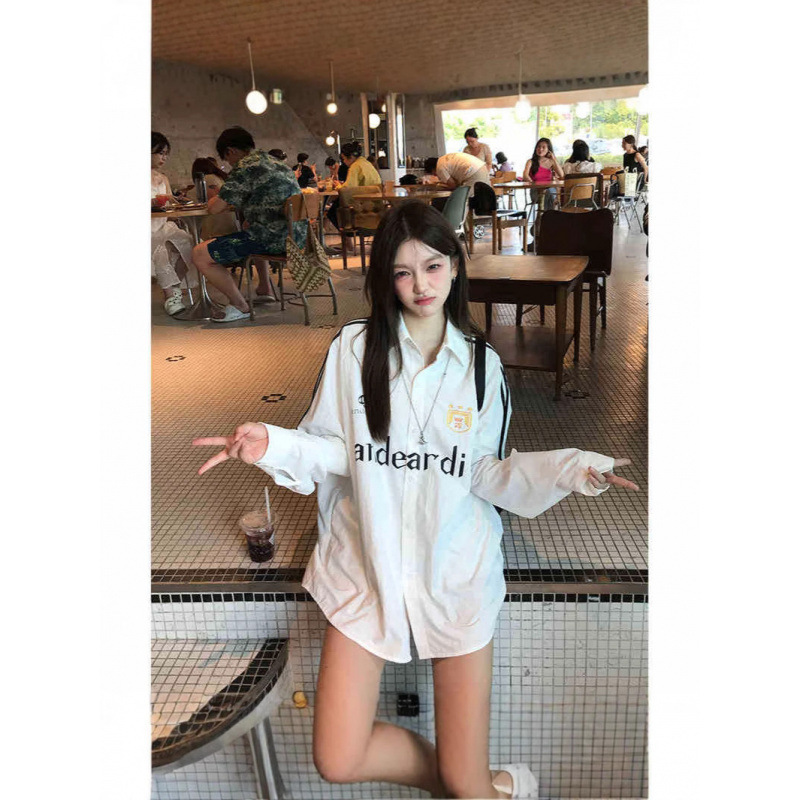 Andeardi Three-Stripe Jersey Style Long-Sleeved Shirt Women's Spring & Fall Printed Loose Sports Casual Couple Jacket Andeardi Three-Stripe Jersey Style Long-Sleeved Shirt Women's Spring & Fall Printed Loose Sports Casual Couple Jacket