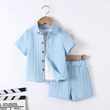 男童帅气绅士套装夏装学院风儿童薄衬衫时髦礼服男宝短袖短裤衣服