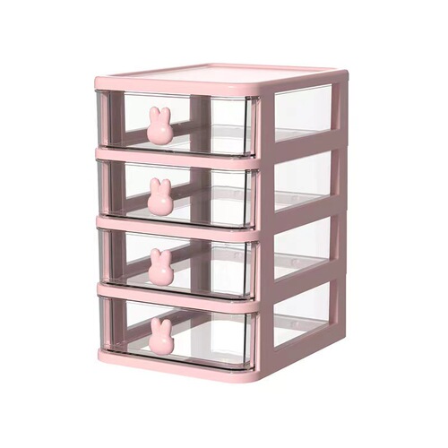 Cartoon Desktop Storage Box Transparent Small Drawer Style Desk Plastic Mini Storage Box Rabbit Stationery Storage Box