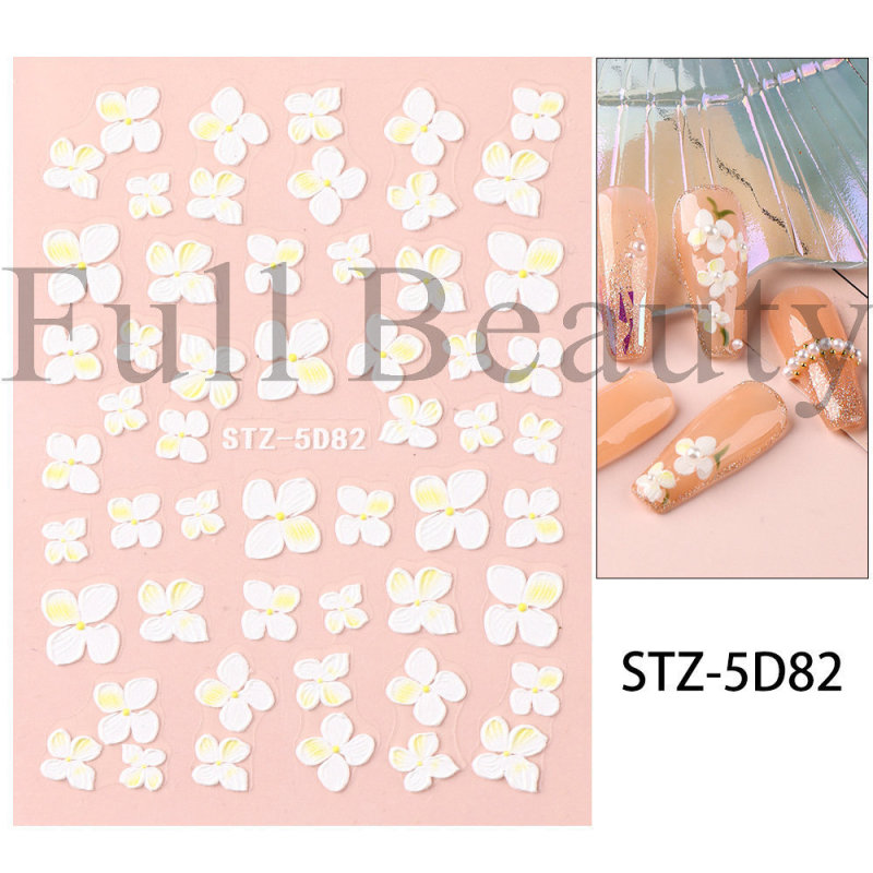 クロスボーダー新作ネイルステッカー春夏白ブルーピンク花花びら小花花レリーフ立体爪ステッカー|undefined