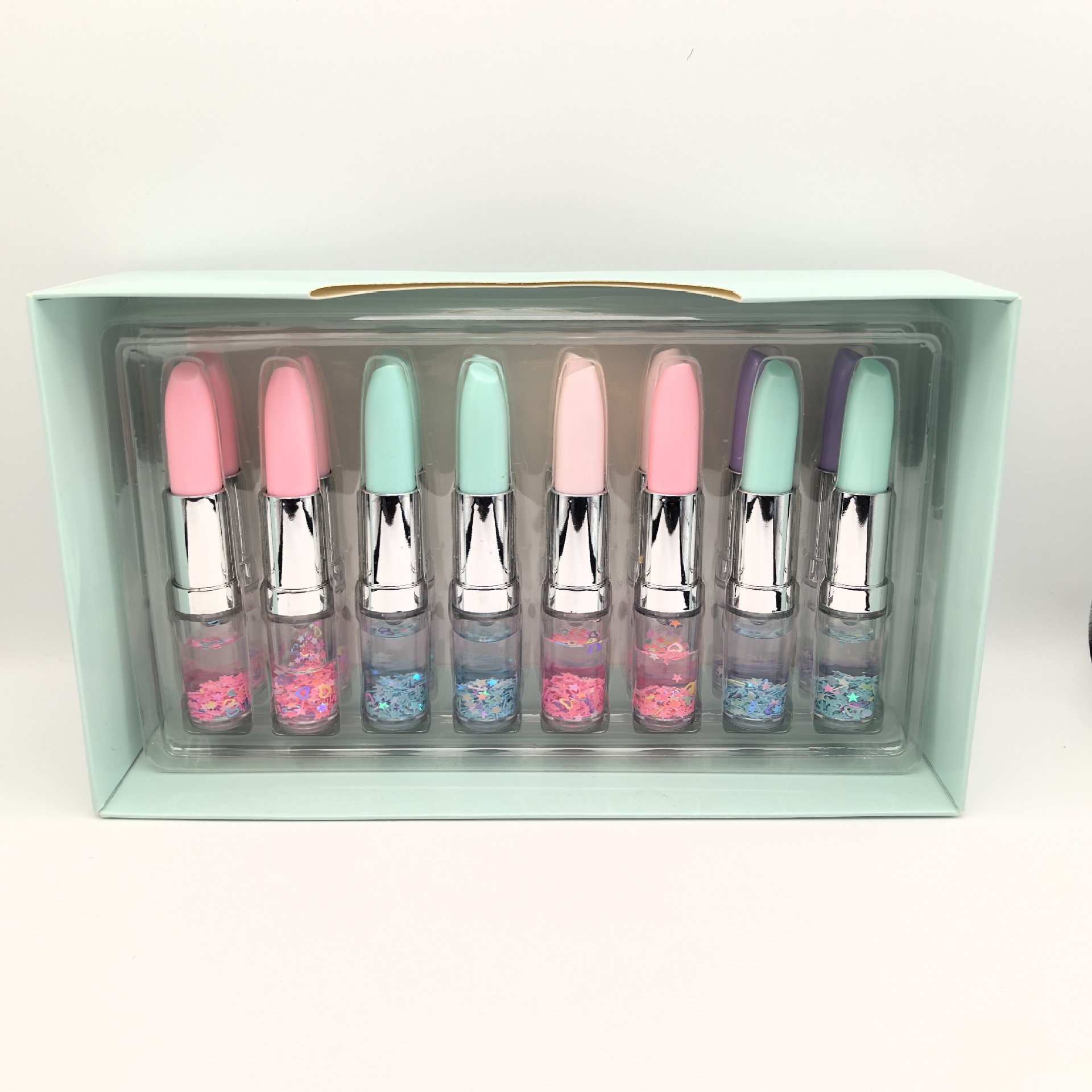Fábrica de suministro directo de arena flotante sequinilla lápiz labial PVC lápiz labial estilo lápiz de bola japonés coreano lindo papelero conjunto lápiz