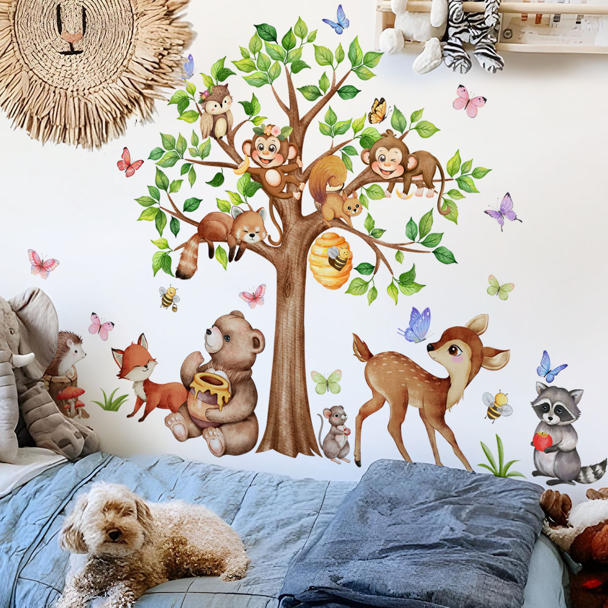 MS4395-ZC卡通动物猴子蝴蝶大树蜂窝儿童房家居装饰墙贴画自粘