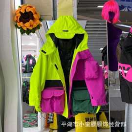 欧洲站潮牌撞色拼接羽绒服女白鸭绒2025秋冬中长款连帽加厚外套女
