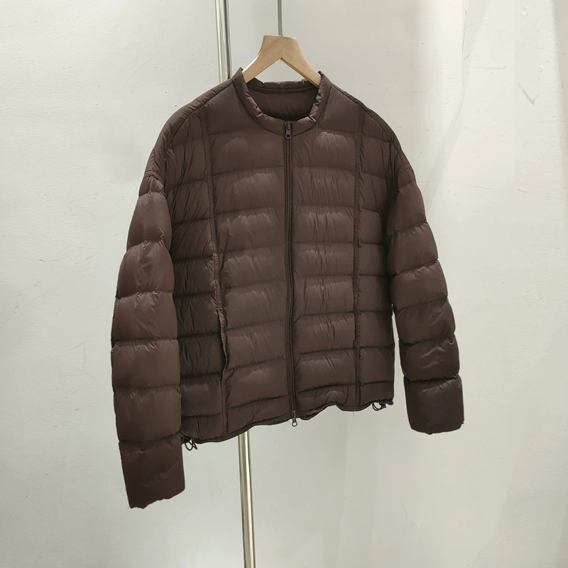 Бархатная короткая демисезонная легкая и тонкая пуховка, утка-пух, oversized, круглый ворот