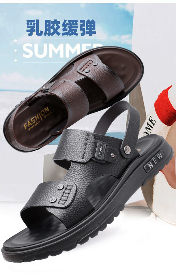 Dép sandal nam da bò lớp đầu hở ngón thoáng khí chống trượt đi biển và dạo phố — C6253 Màu nâu, C6253 Màu đen chi tiết 3