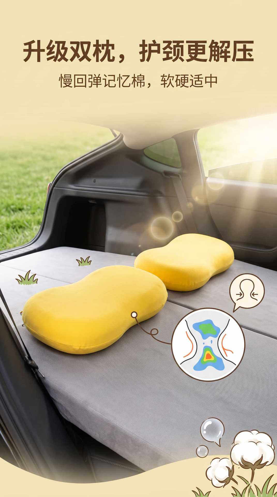 Car mattress is breathable and comfortable, converts the rear seat into a large bed, with high resilience foam and moderate firmness