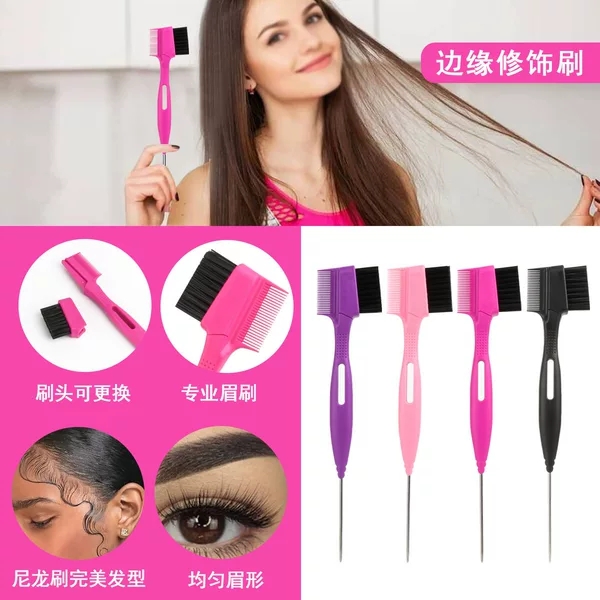 New Edge control brush double-sided eyebrow brush steel needle pointed tail hair brush broken hair sideburns brush removable replacement head