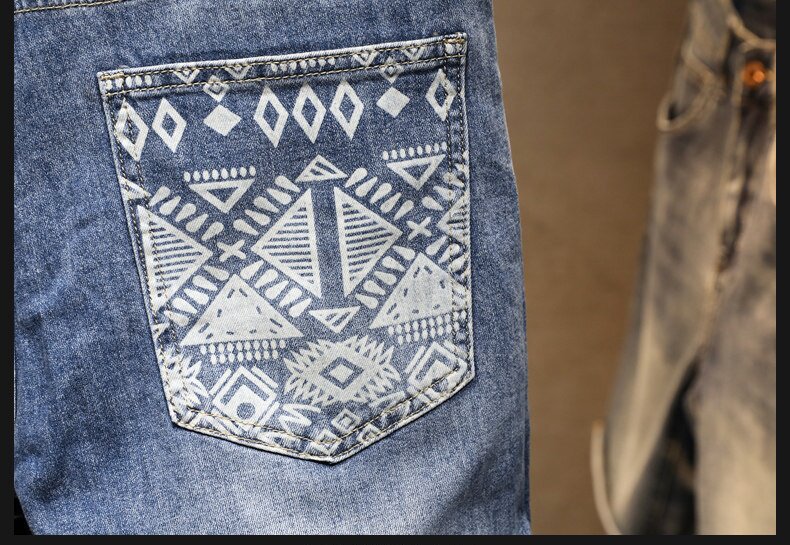 Men's Clothing Men's High End Light Luxury Printed Denim Shorts Style Slim Fit Summer Casual Pants Trendy Retro Five Point_mkmklike.com