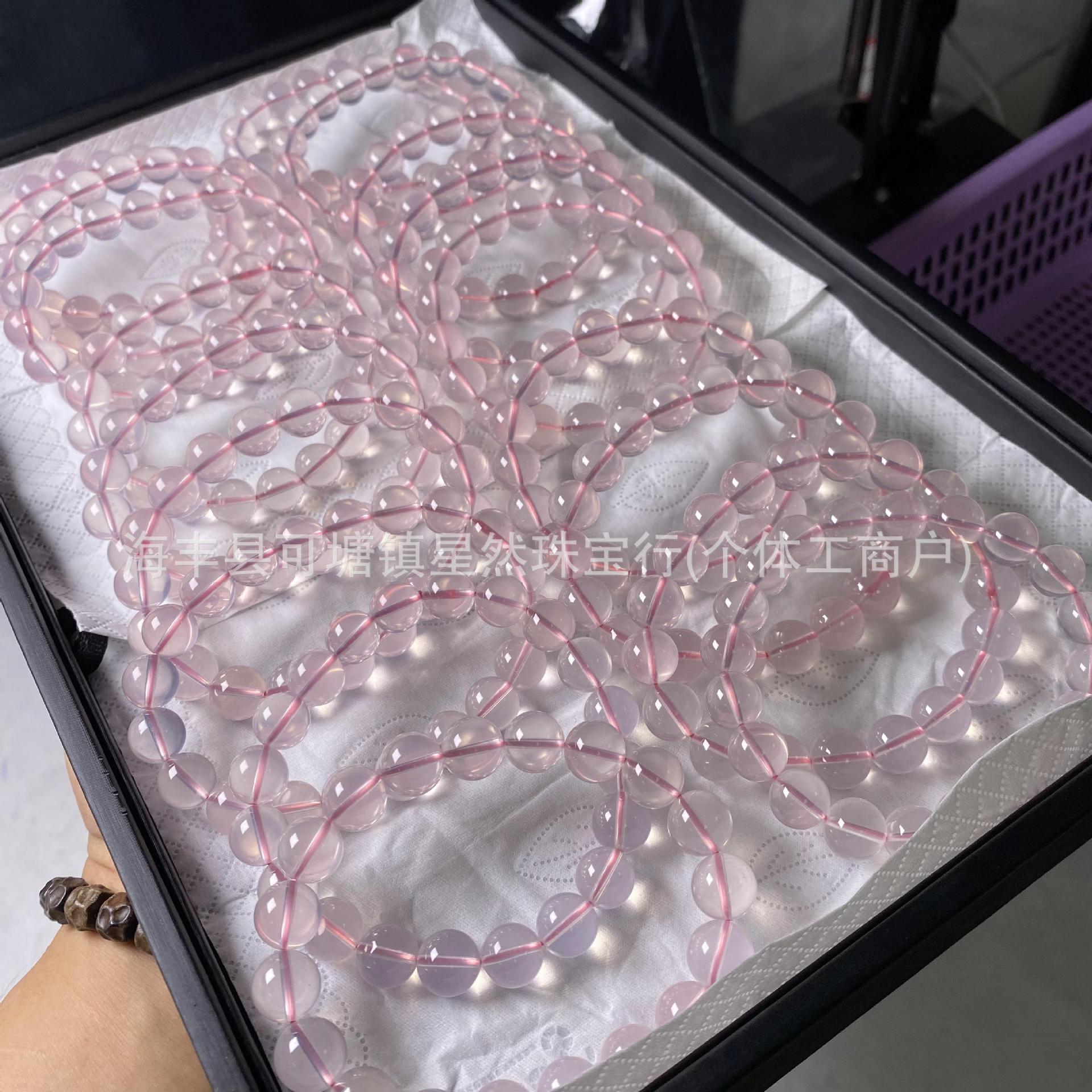 天然全净体六芒星光粉晶手串起荧光通透粉水晶厂家批发柜台星运