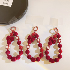 新年蝴蝶結紅色珠珠鏈手工串珠兔子掛鏈鑰匙扣手機掛繩飾品腕帶繩