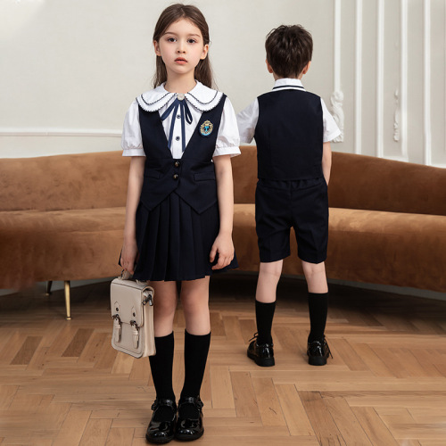 Preschooler's British-style school uniform set with three pieces, summer new fashion, trendy school uniform graduation dress