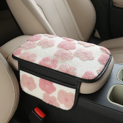 Mat with Small Flowers in 6 | Armrest box pad - sakura-pink-double-pocket