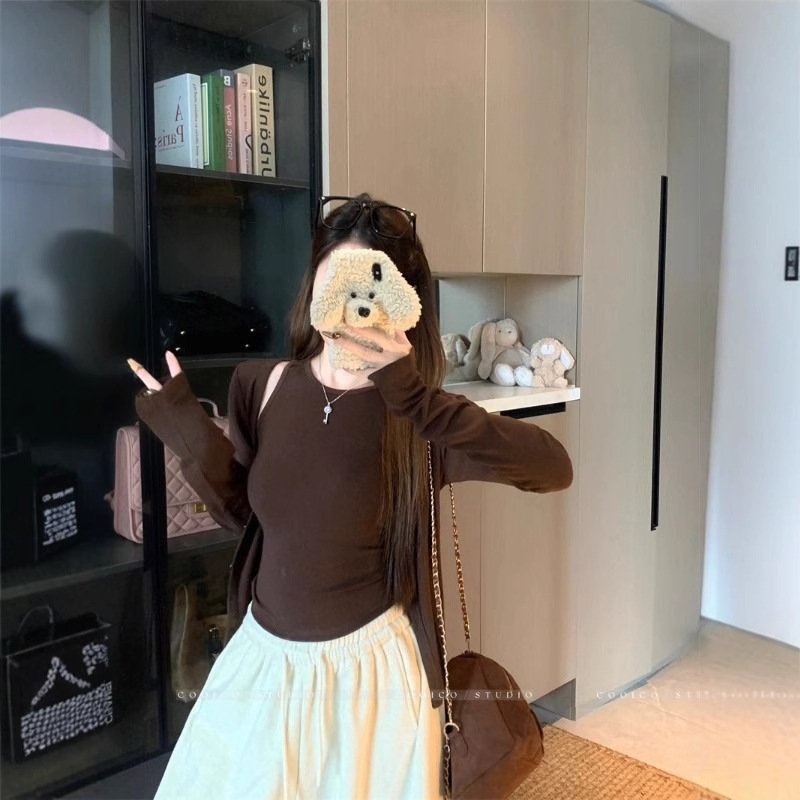 修身显瘦背心开衫两件套装女2025初秋季设计感长袖T恤打底衫上衣|undefined