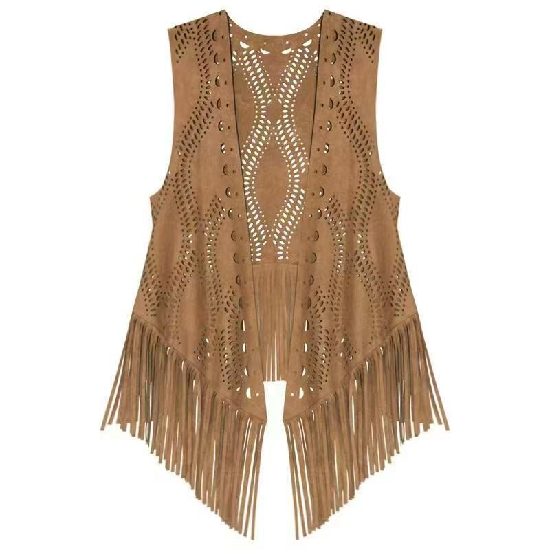 Ethnic Style Retro Suede Vest for Women with Embroidery Paired with a Skirt and Jacket, Bohemian Tassel Cardigan Ethnic Style Retro Suede Vest for Women with Embroidery Paired with a Skirt and Jacket, Bohemian Tassel Cardigan