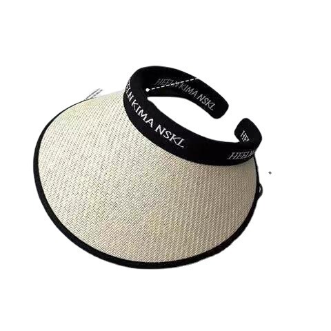 Grass Weave Sun Hat with UV Protection, Korean Style, Versatile Letter Black Rubber Brim Sun Hat