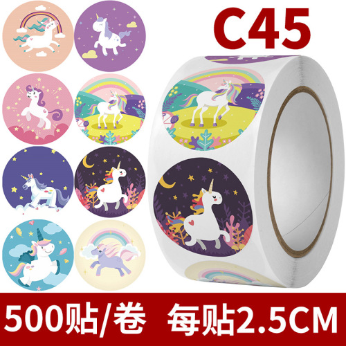 Round cartoon animal sticker cute cat teacher reward sticker school handmade sealing sticker