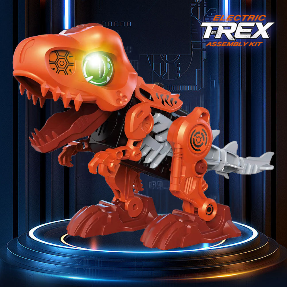 Puzzle transfronterizo dinosaurio ensamblaje juguete simulación diy transmisión electromecánica dinosaurio luz y efecto de sonido juguetes tecnológicos