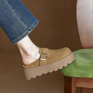 Genuine Leather Fashionable Outwear Half-Tow Women's 2025 Spring New Retro Frosted Slip-on Lazy Birkenstocks Women's Shoes