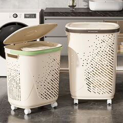 汚れた衣類バスケット、蓋付き衣類収納バスケット、プラスチック製寮用大容量紙バスケット、衣類用ポータブル収納バスケット