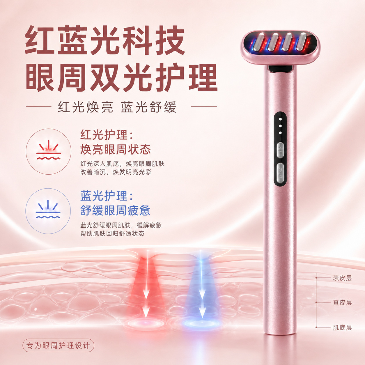 Instrumento Oftalmológico Leze 360 ° Dispositivo de belleza masajeador giratorio con luz roja vibrante EMS para rejuvenecimiento y reafirmación de la piel.