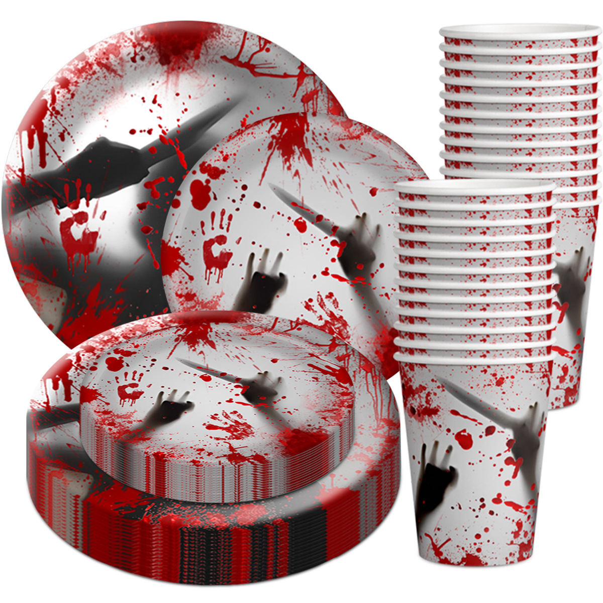 Halloween theme horror party blood print paper cups and paper plates set _voghion.com