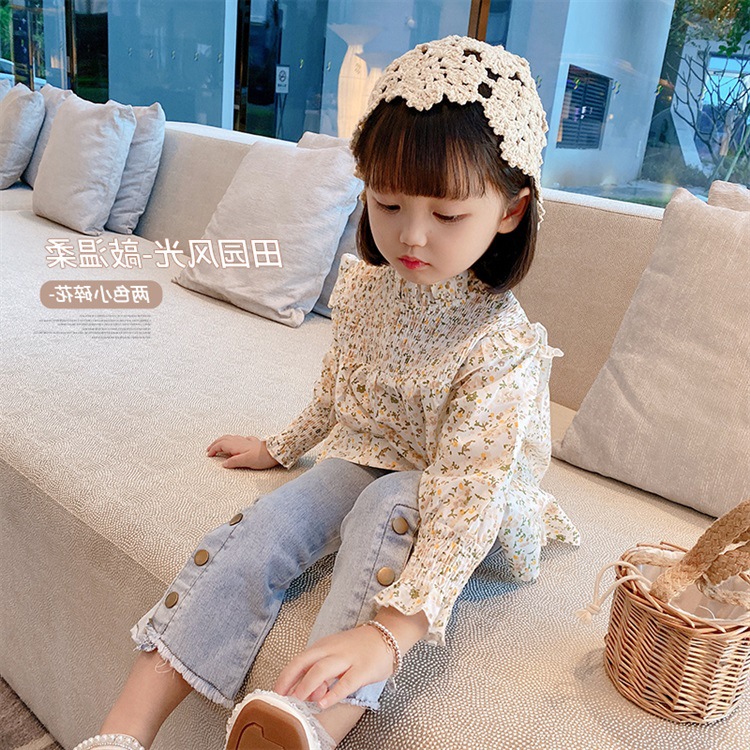 衣邦人女童衬衫2021春装新款儿童碎花长袖衬衣韩版娃娃衫抖音代发