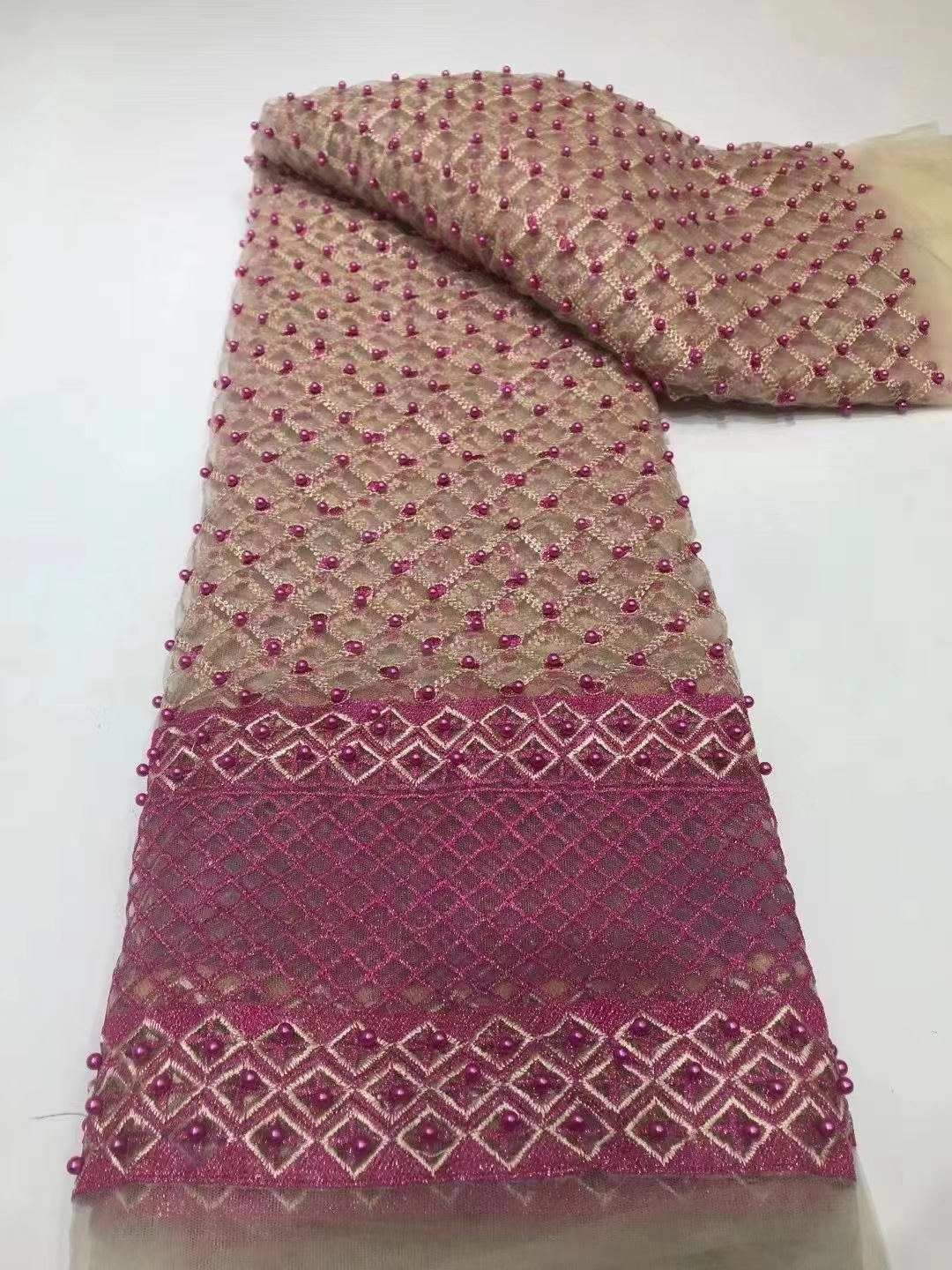 网格珠绣网纱双色刺绣透明蕾丝lace布料派对晚礼服婚纱面料JX2699