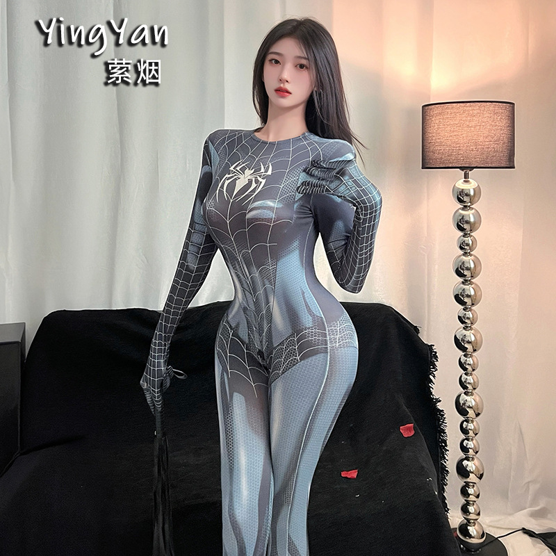 Sexy Lingerie, Sexy Spider-Man Role Play, Open-Fit One-Piece Suit, Tempting Anime Uniform Suit