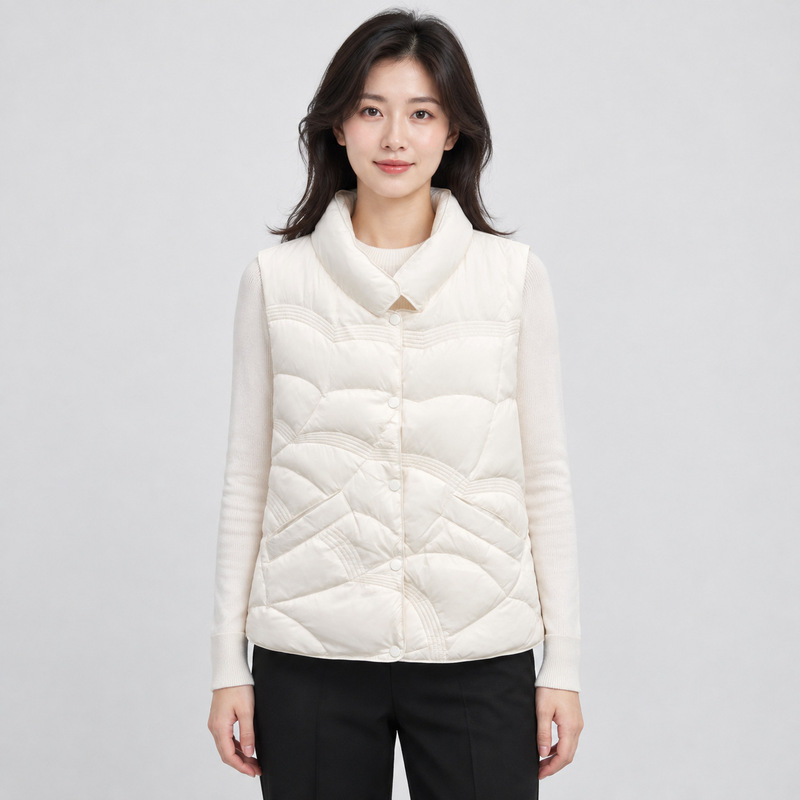 Pinghu Chixin Women's Korean Style Stand Collar Vest Women's New down Jacket Autumn Winter Sleeveless Warm Retro