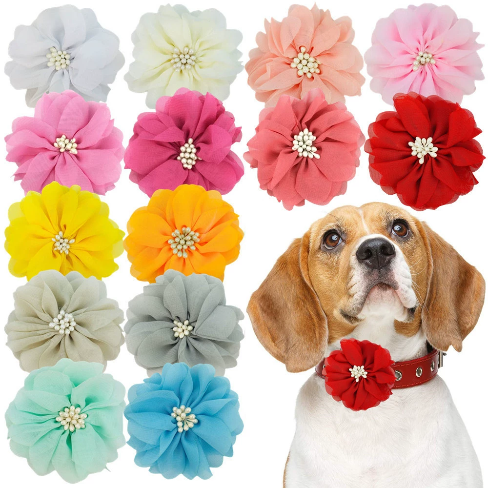 Трансграничные поставки шифоновые спички цветы питомцы ошейник декоративные цветы ткани цветы кошки собаки универсальные аксессуары для животных