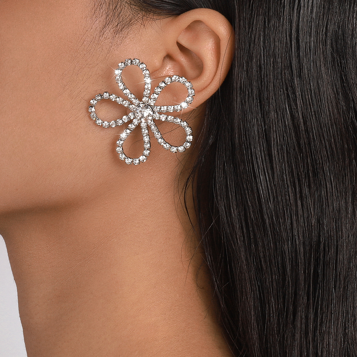 Fashion Flower Aluminium Alloy Inlay Rhinestones Ear Studs