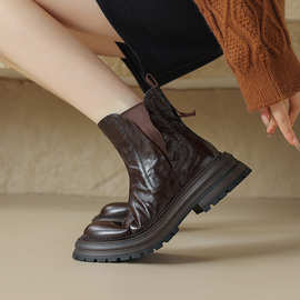 秋冬马丁靴羊皮厚底时装短靴子2023新款网红松紧短筒切尔西少女靴