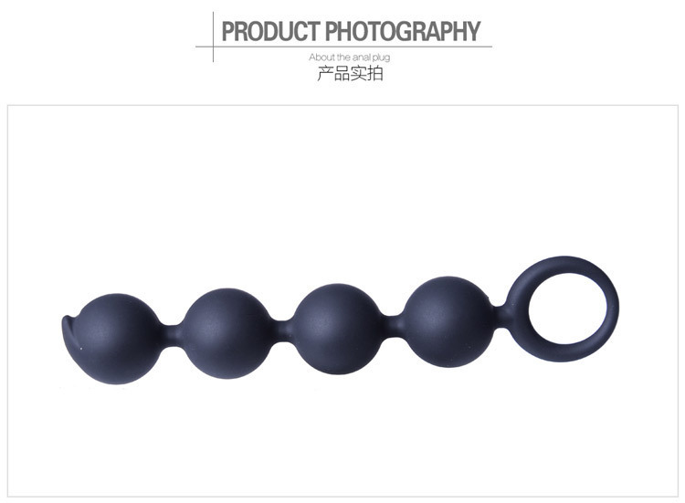 Silicone Anal Beads Plug with Pull Ring, 4-Bead Black Design — detail image 11