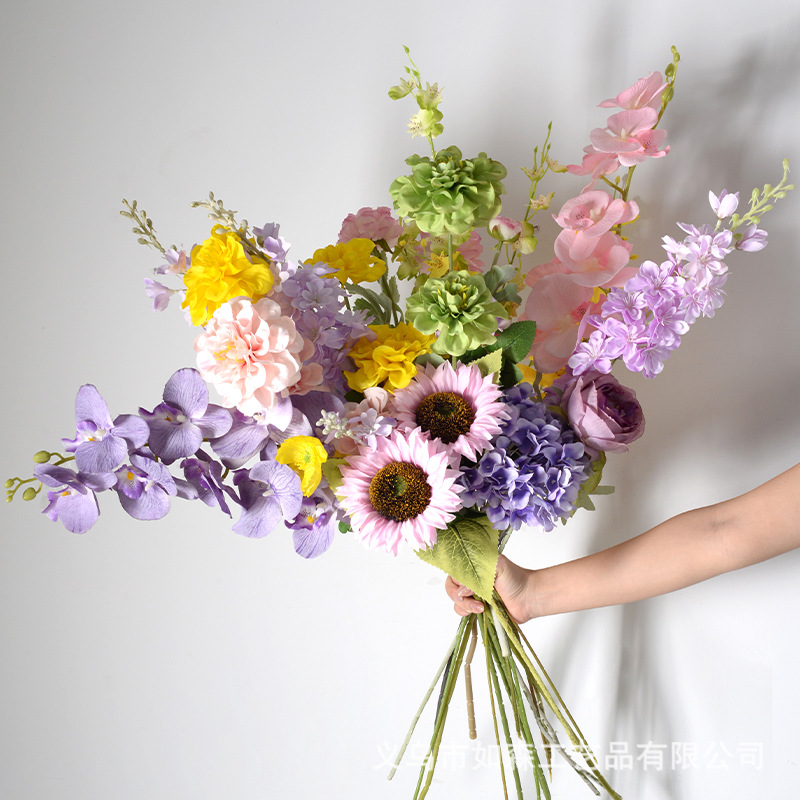 Flor artificial cuidadosamente seleccionada Serie de estilo de jardín de Monet Auditorio de bodas Guía de ruta Decoración de bodas Flor falsa Pintura al óleo Estilo Sense avanzado