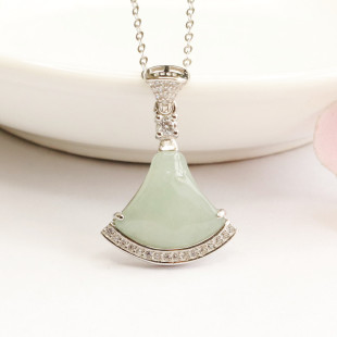 As soon as Yu S925 silver inlaid natural jade pendant small skirt jewelry factory live on behalf of FC2033107