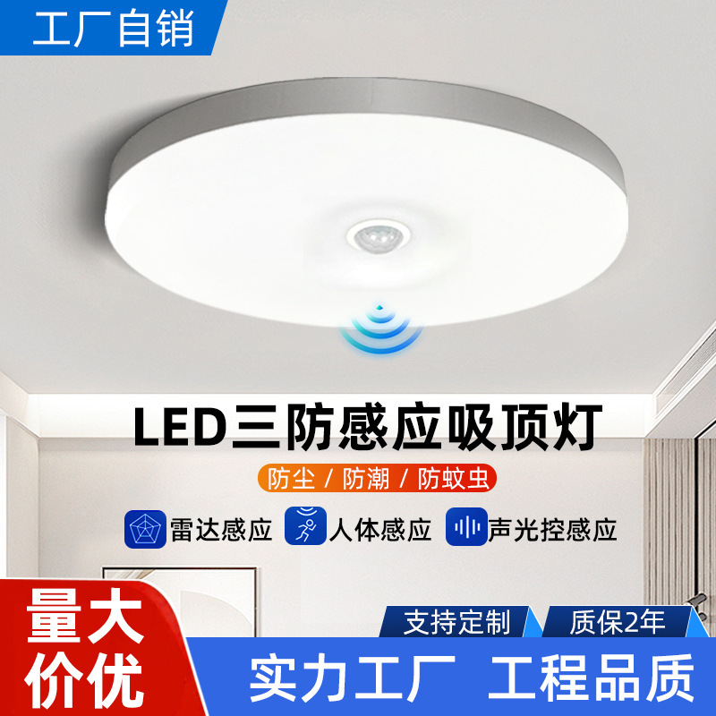 led three-proof radar induction ceiling lamp balcony corridor stair aisle circular voice-activated human body induction panel lamp