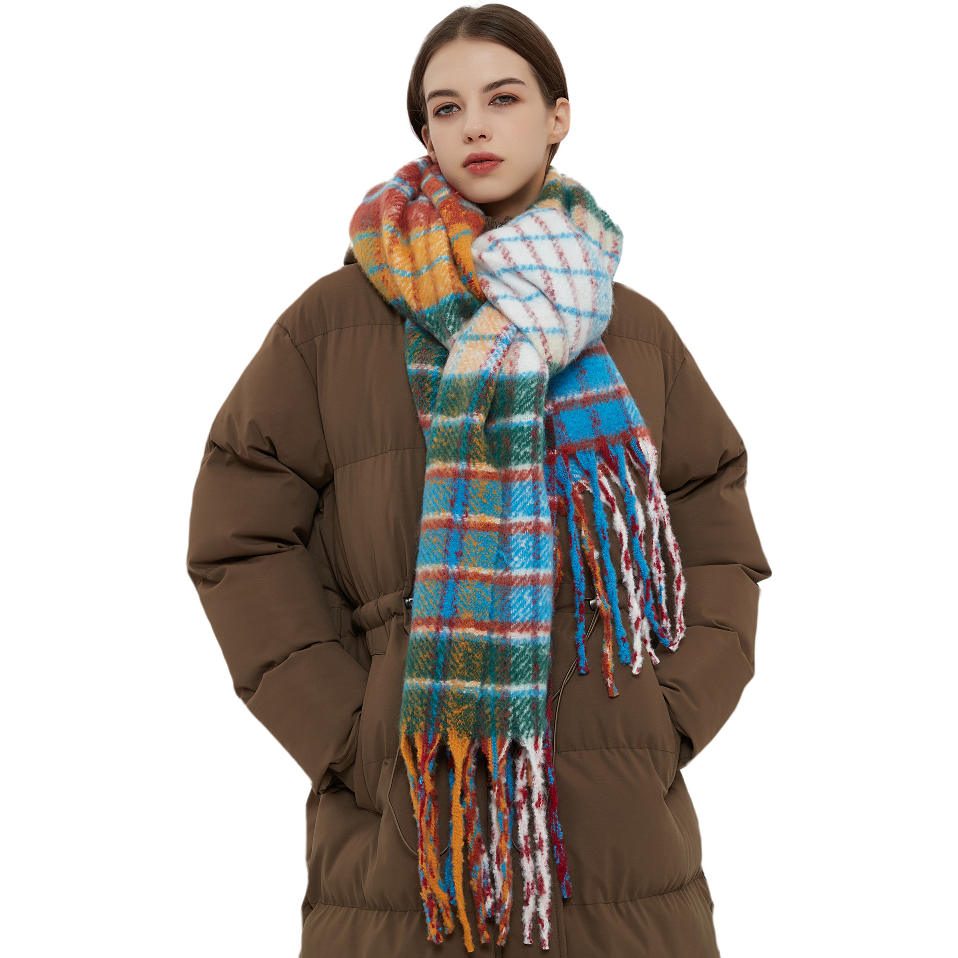 Neu Imitation Mohair Regenbogen Plaid frauen Winter Schal Verdickt Warme Schal_voghion.com