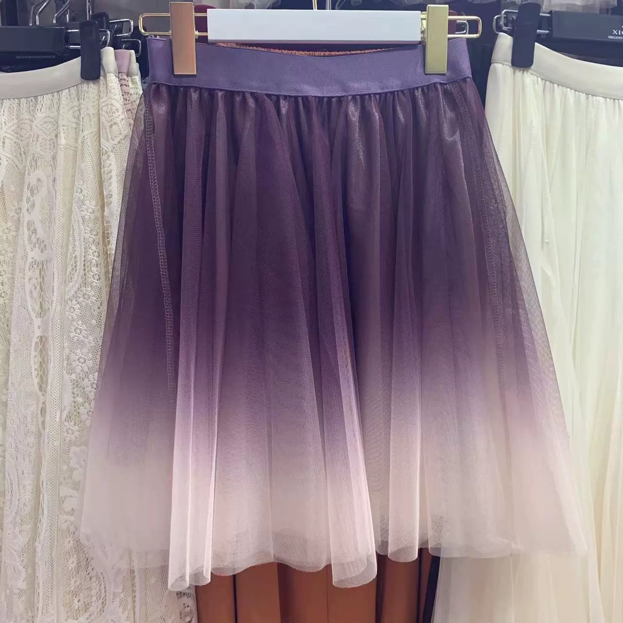 Летняя сетчатая юбка женская юбка A-образная юбка 2024 контрастная юбка тонкая градиентная фея пушистая юбка