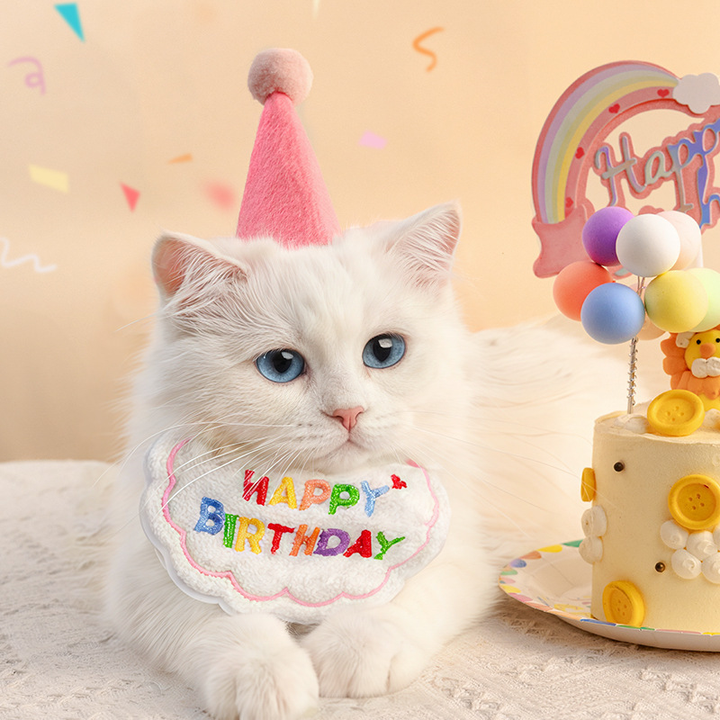 猫咪生日装扮宠物口水巾围兜小狗狗过生日蛋糕围脖装饰品围嘴帽子|undefined