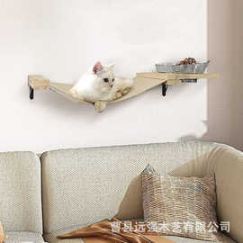 木质猫吊床壁挂式客厅墙上猫吊床实木宠物猫咪喂食器组合装批发