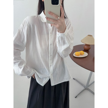 2025年秋装新款 日系文艺范后背字母刺绣棉纱长袖衬衫女 休闲上衣