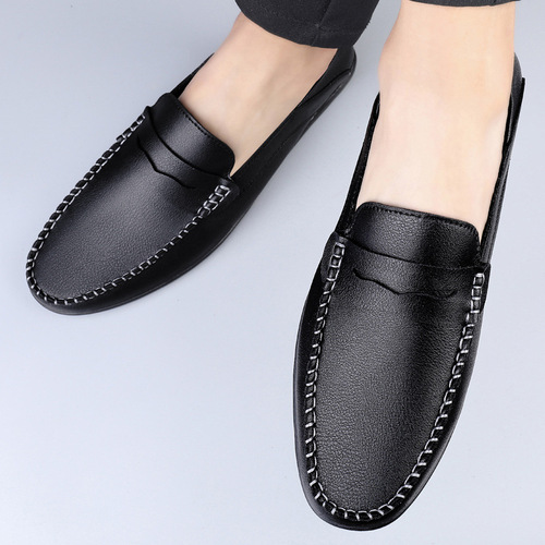 Summer Men's Shoes Business Casual Breathable Leather Shoes Lightweight Men's DouDou Shoes Large Size Father Shoes Fashion Little White Shoes