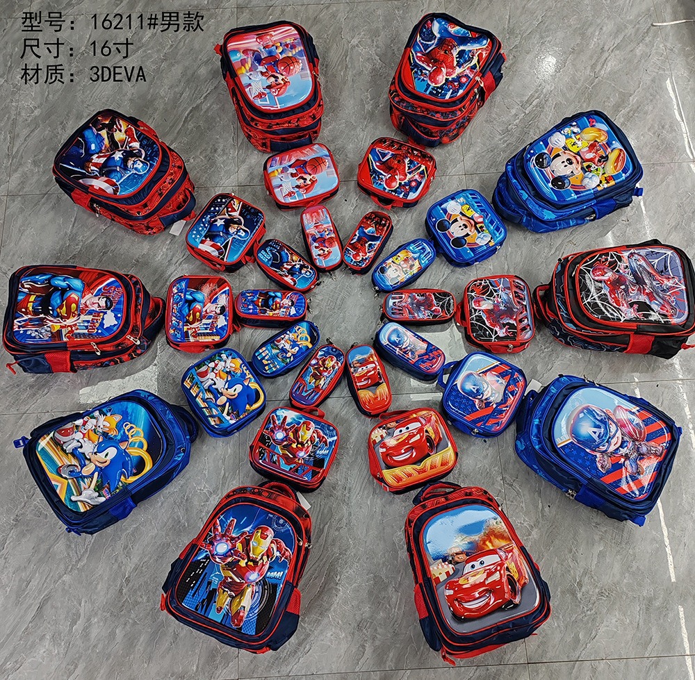 Los estudiantes de la escuela primaria de stock de fábrica pueden empacar mochilas escolares trolley, bolsas de almuerzo, bolsas de lápices, mochilas de dibujos animados lindos para niños de tres piezas