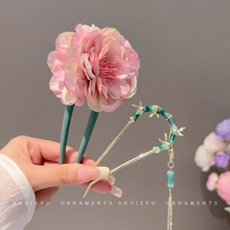 Plato de flores, dispositivo de cabello en forma de U, pinza de cabello para mujeres 2025, nuevo pinza de cabello de alta gama, nuevo estilo chino, pinza de cabello antiguo, tocado antiguo