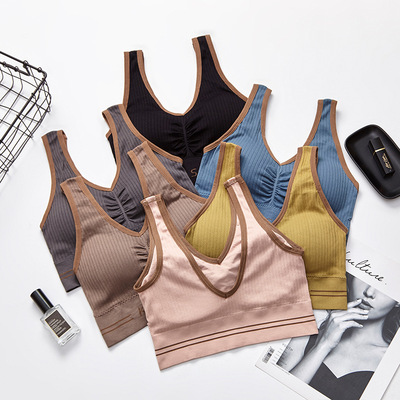 新款字母大V裹胸抹胸背心无缝美背外穿内衣少女无钢圈带胸垫文胸