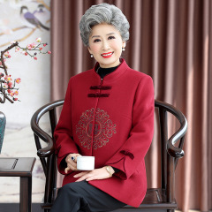 おばあさん春秋誕生日唐装高齢者女子秋装毛ですねコート老婦人母本命年結婚ドレス