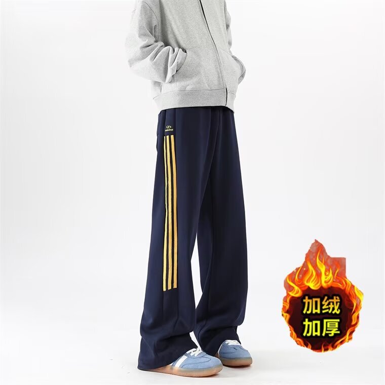 American-style hiphop three-bar pants men's winter fashion brand loose-fit straight pants contrast color sports casual pants American-style hiphop three-bar pants men's winter fashion brand loose-fit straight pants contrast color sports casual pants