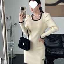感法式小香风包臀裙女秋冬新款内搭甜辣美气质外穿长袖连衣裙