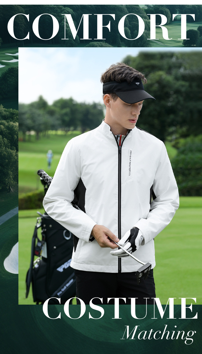 Áo khoác golf nam cổ đứng chống mưa, chống gió, tay dài — YF817-Áo khoác trắng [Chống nước và chống thấm nước/Chống gió và khóa nhiệt độ/Vòng găng tay sau] chi tiết 2