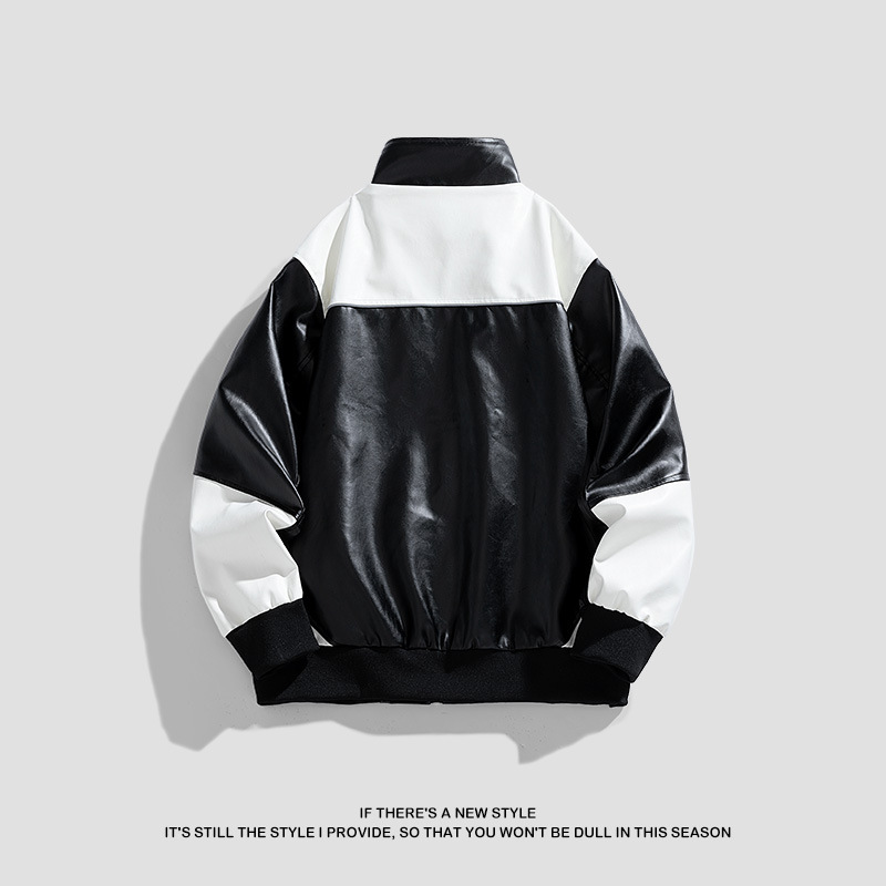 American pu chaqueta de hombre chaqueta de hombre primavera y otoño nuevo cuello vertical chaqueta de motocicleta de tendencia universal chaqueta de color para hombre